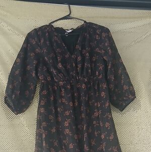Medium Black Floral Long Sleeve Dress